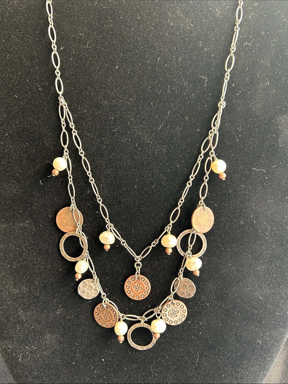 Silpada N1567 Copper Coin & Pearl Layered Necklace